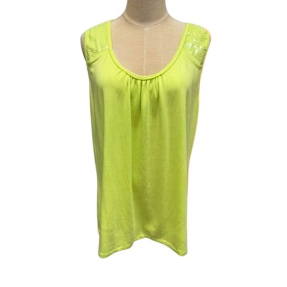 NWT! Spanner Artistry Chartreuse Green Sequin Shoulder Pleated Tank Top XXL